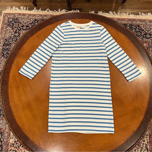 Boden Breton Stripe Easy Fit Mini Dress Blue/White Stripe 8L Jersey 3/4 Sleeve - Picture 3 of 16